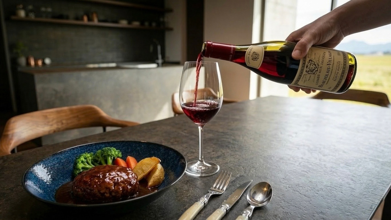 煮込みハンバーグとボジョレー