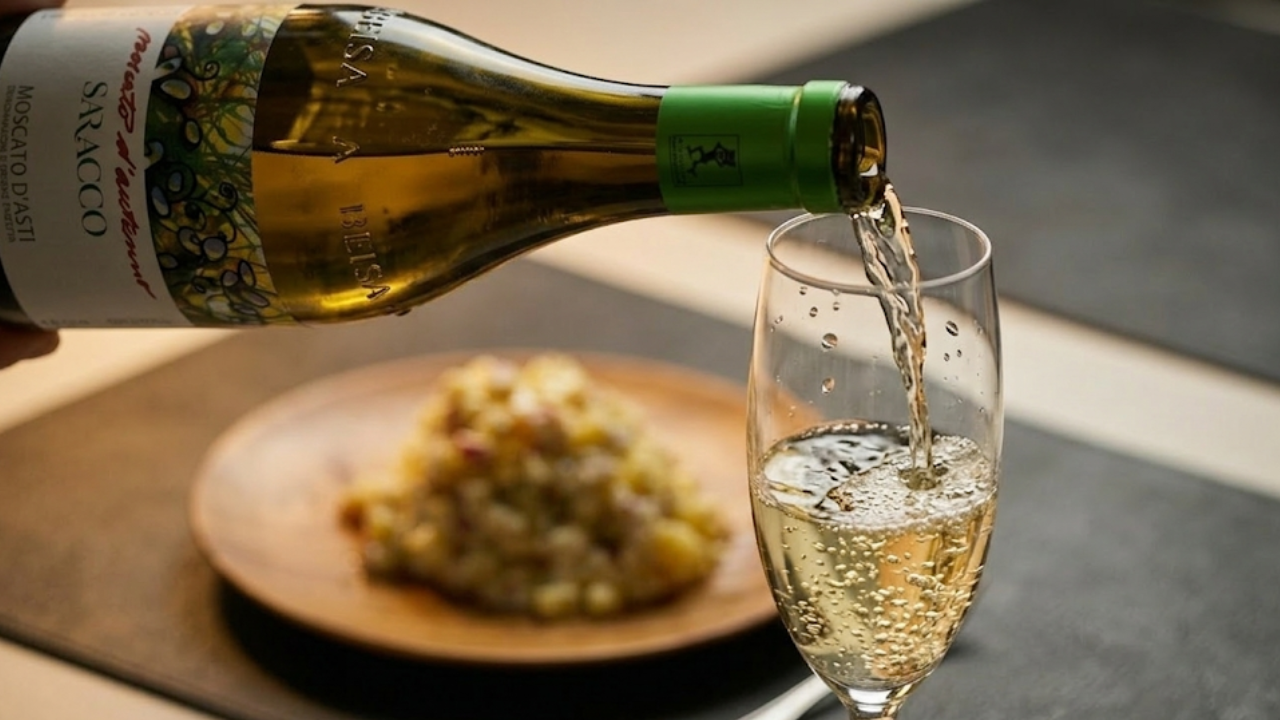 幻の紅はるかのフォンダンサラダとモスカートのペアリング