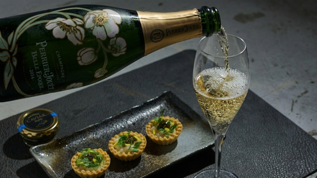 ホタテとキャビアのタルトとペリエジュエベルエポックのペアリング