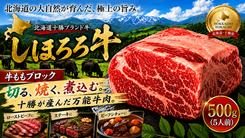 北海道十勝ブランド牛しほろ牛 ももブロック 500g