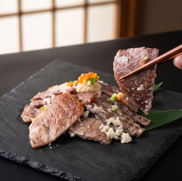 箸でひと切れを持ち上げたビーフズーシー